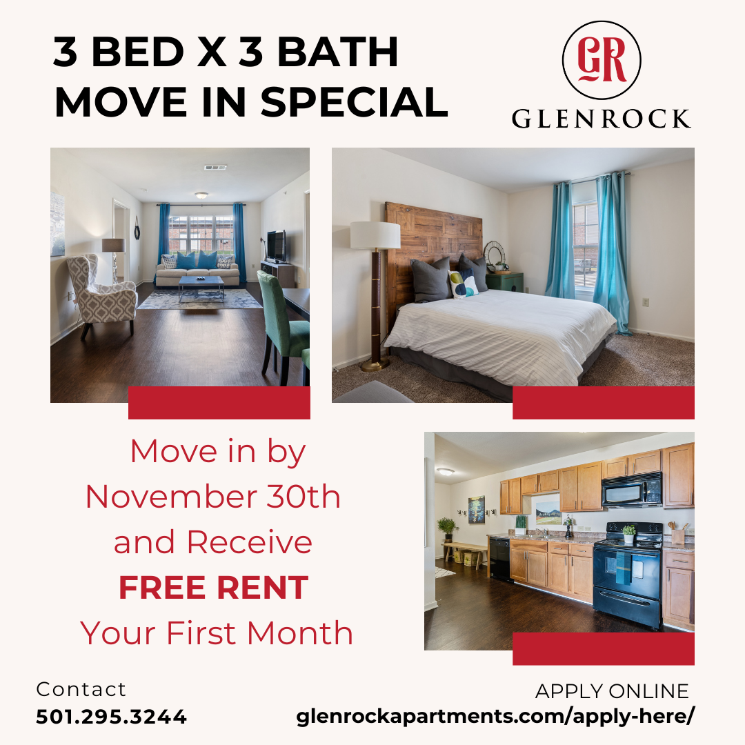 Glenrock 3 bed x 3 bath move-in special: move in by November 30th and receive free rent your first month